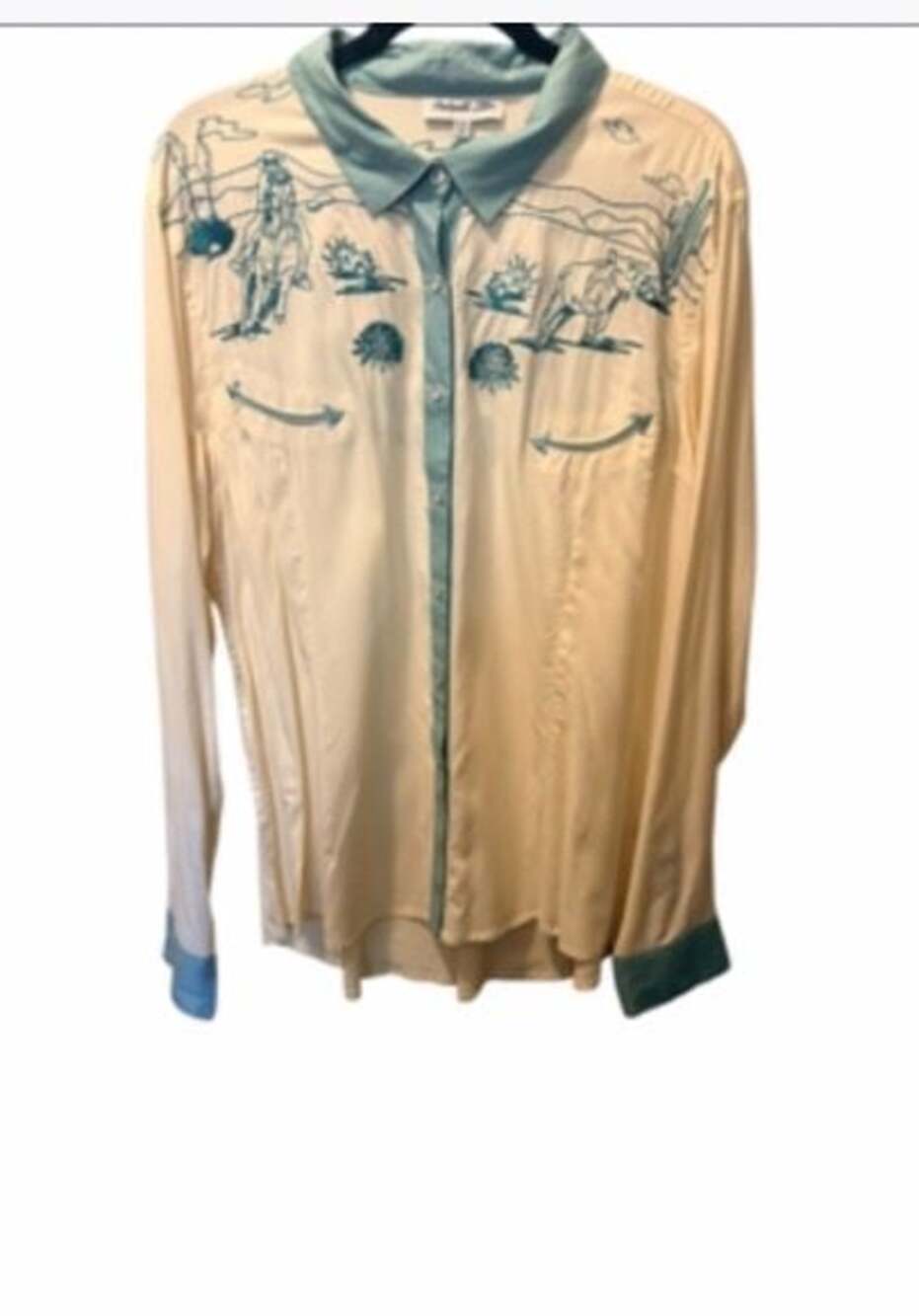 Panhandle Slim Retro Cowgirl Embroidered Long Sleeve Pearl Snap Western Shirt